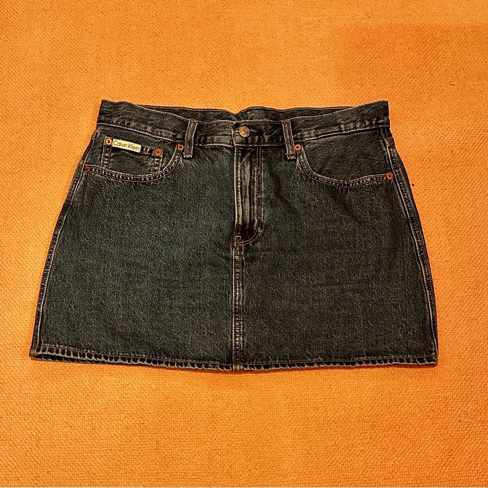 dark blue denim mini skirt